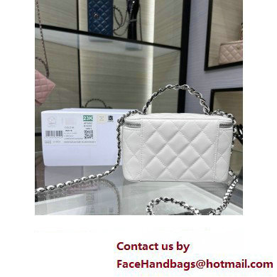 chanel Shiny Crumpled Calfskin, Strass  &  Ruthenium-Finish Metal Clutch with Chain AP3593 white 2023